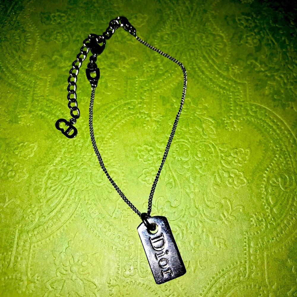 Christian Dior Black Metal Dog Tag Bracelet